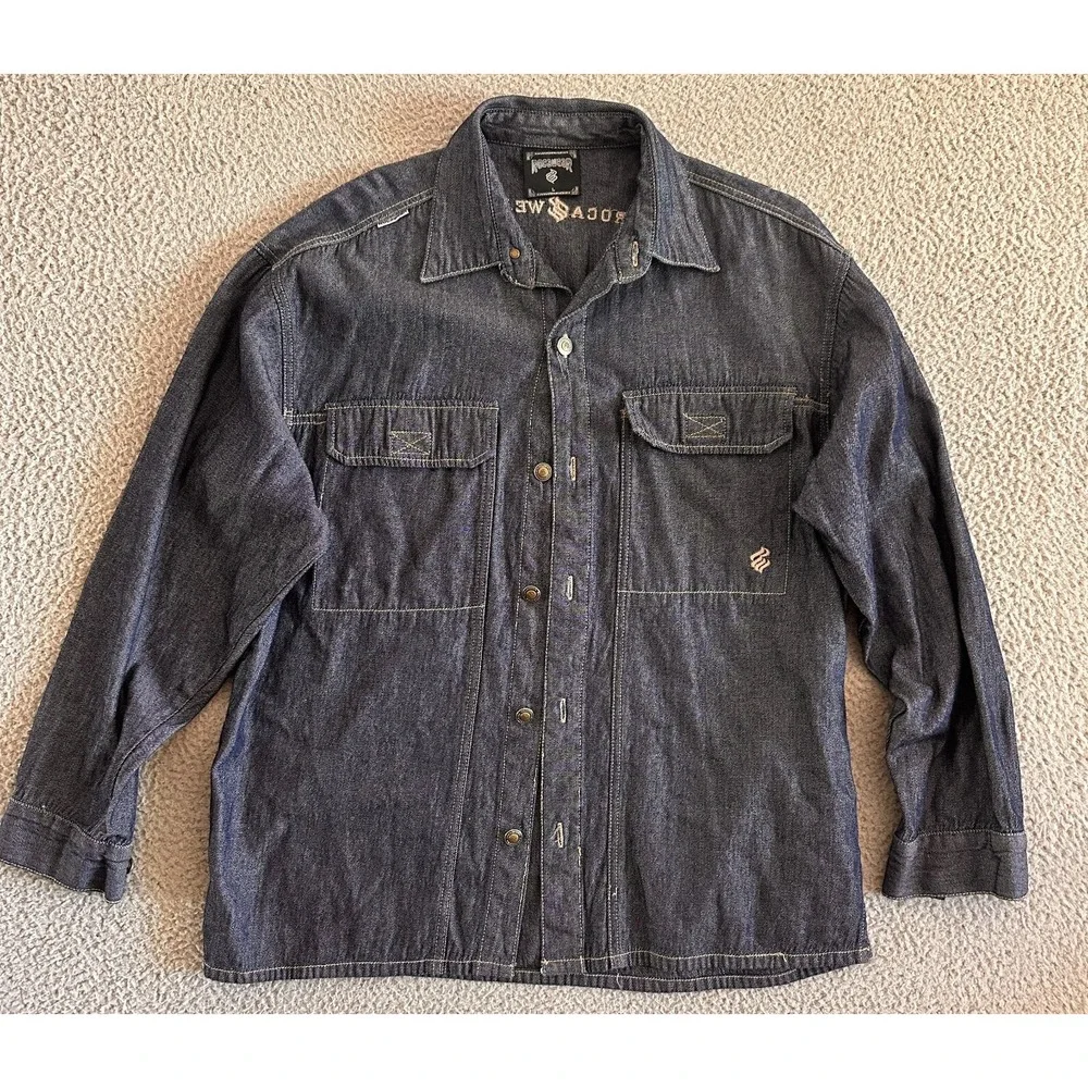 Y2K 90s Rocawear Jacket Mens Large Chore Shacket Denim Metal Buttons‎ Oversized
